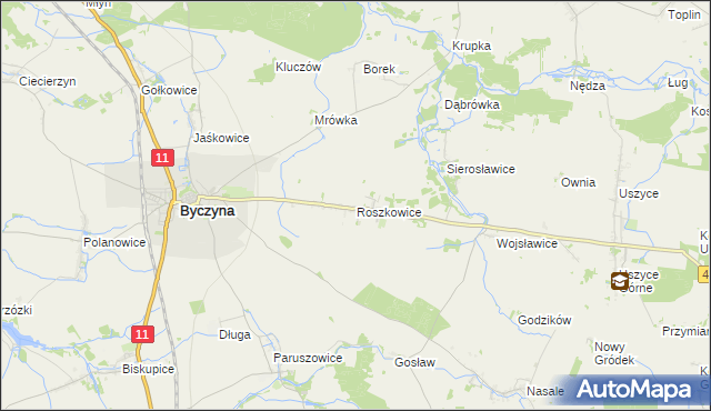 mapa Roszkowice gmina Byczyna, Roszkowice gmina Byczyna na mapie Targeo