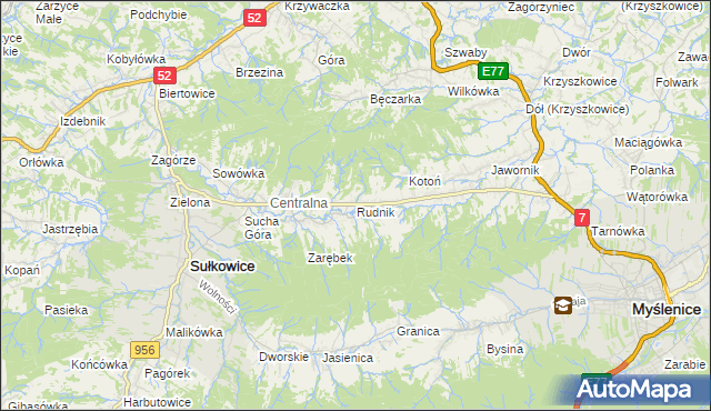 mapa Rudnik gmina Sułkowice, Rudnik gmina Sułkowice na mapie Targeo