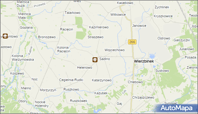 mapa Sadlno gmina Wierzbinek, Sadlno gmina Wierzbinek na mapie Targeo