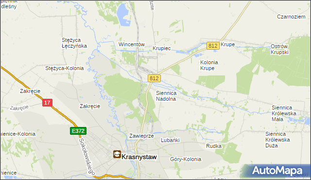 mapa Siennica Nadolna gmina Krasnystaw, Siennica Nadolna gmina Krasnystaw na mapie Targeo