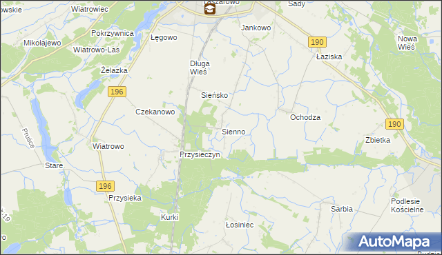 mapa Sienno gmina Wągrowiec, Sienno gmina Wągrowiec na mapie Targeo