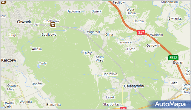 mapa Stara Wieś gmina Celestynów, Stara Wieś gmina Celestynów na mapie Targeo
