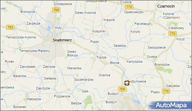 mapa Topola gmina Skalbmierz, Topola gmina Skalbmierz na mapie Targeo