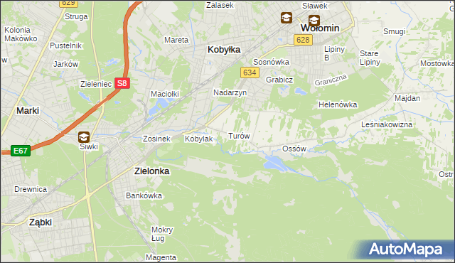 mapa Turów gmina Wołomin, Turów gmina Wołomin na mapie Targeo