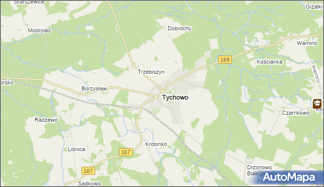 mapa Tychowo powiat białogardzki, Tychowo powiat białogardzki na mapie Targeo