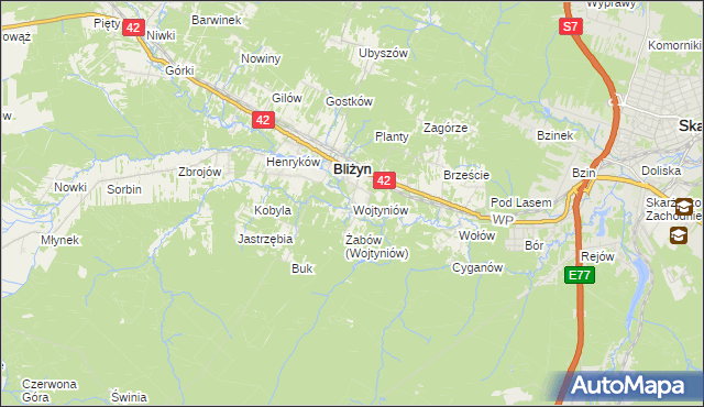 mapa Wojtyniów, Wojtyniów na mapie Targeo