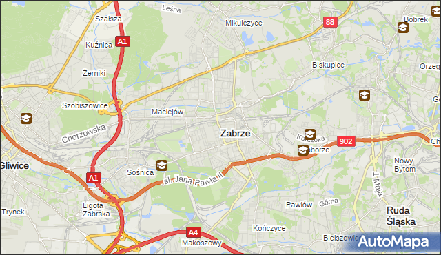 mapa Zabrza, Zabrze na mapie Targeo