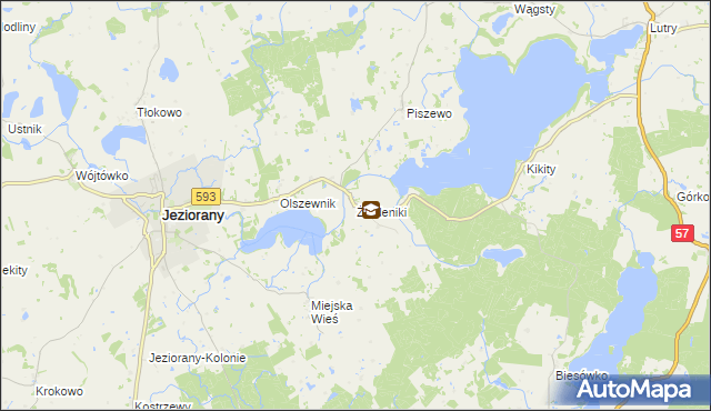 mapa Żardeniki gmina Jeziorany, Żardeniki gmina Jeziorany na mapie Targeo