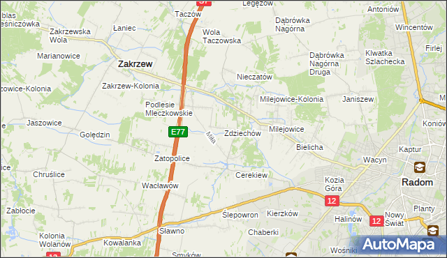 mapa Zdziechów gmina Zakrzew, Zdziechów gmina Zakrzew na mapie Targeo