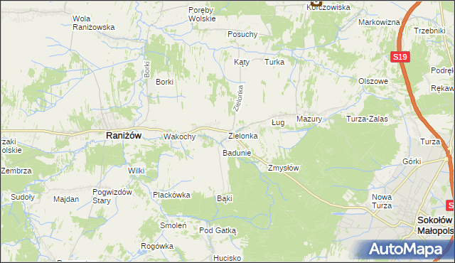 mapa Zielonka gmina Raniżów, Zielonka gmina Raniżów na mapie Targeo