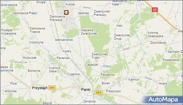 mapa Zwierzyniec Trzeci, Zwierzyniec Trzeci na mapie Targeo