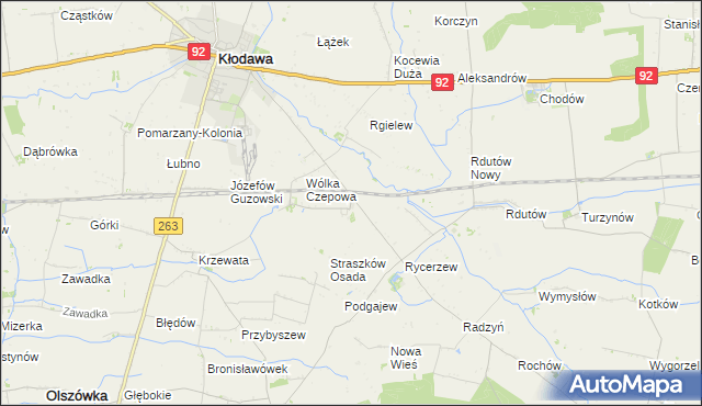mapa Straszków gmina Kłodawa, Straszków gmina Kłodawa na mapie Targeo