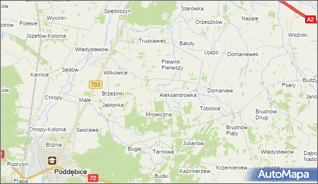mapa Aleksandrówka gmina Dalików, Aleksandrówka gmina Dalików na mapie Targeo