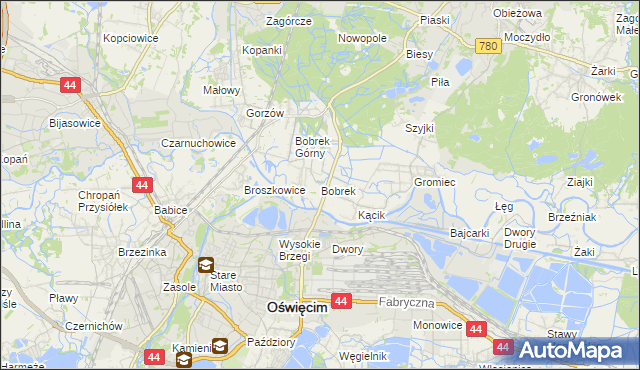 mapa Bobrek gmina Chełmek, Bobrek gmina Chełmek na mapie Targeo