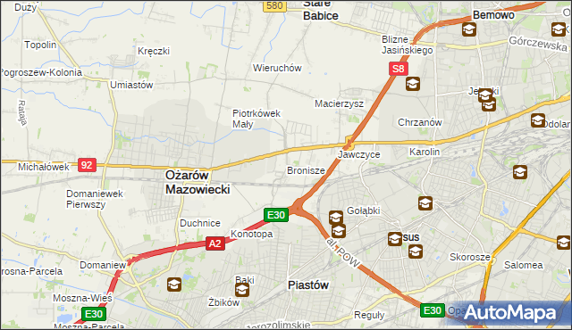 mapa Bronisze gmina Ożarów Mazowiecki, Bronisze gmina Ożarów Mazowiecki na mapie Targeo