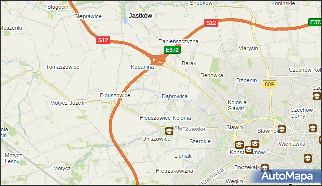mapa Dąbrowica gmina Jastków, Dąbrowica gmina Jastków na mapie Targeo