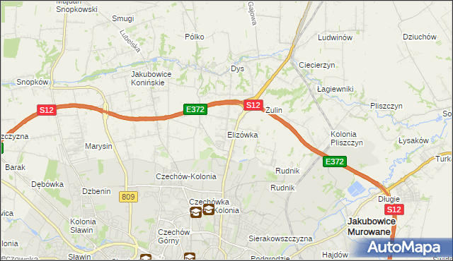 mapa Elizówka gmina Niemce, Elizówka gmina Niemce na mapie Targeo