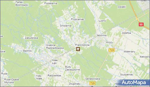 mapa Franciszków gmina Wiskitki, Franciszków gmina Wiskitki na mapie Targeo