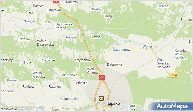 mapa Gołębiów gmina Lipsko, Gołębiów gmina Lipsko na mapie Targeo