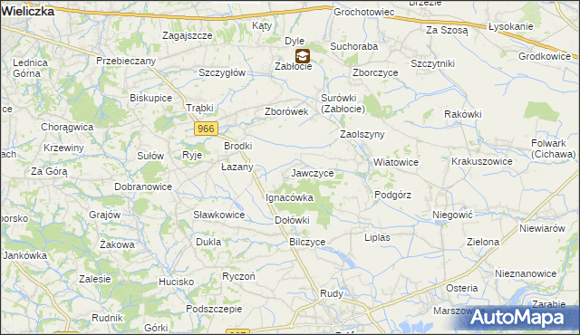 mapa Jawczyce gmina Biskupice, Jawczyce gmina Biskupice na mapie Targeo