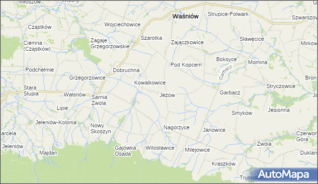 mapa Jeżów gmina Waśniów, Jeżów gmina Waśniów na mapie Targeo