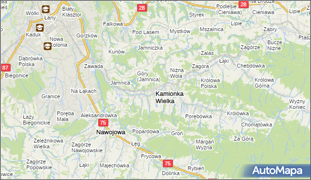 mapa Kamionka Wielka, Kamionka Wielka na mapie Targeo