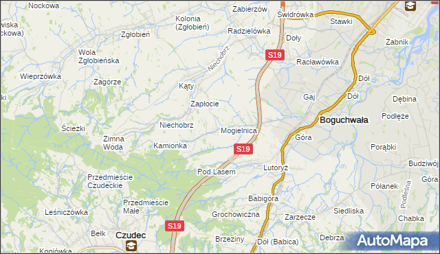 mapa Mogielnica gmina Boguchwała, Mogielnica gmina Boguchwała na mapie Targeo