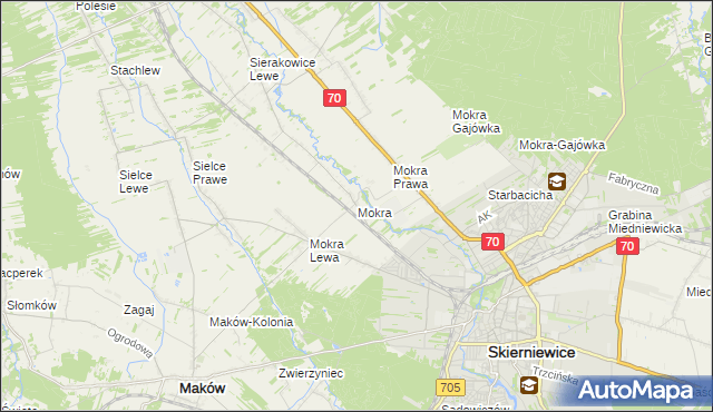 mapa Mokra gmina Skierniewice, Mokra gmina Skierniewice na mapie Targeo