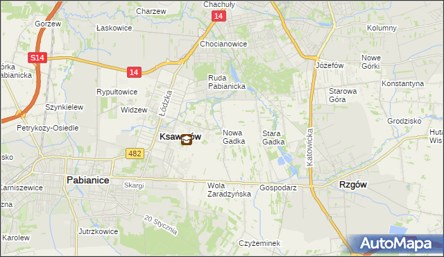 mapa Nowa Gadka gmina Ksawerów, Nowa Gadka gmina Ksawerów na mapie Targeo