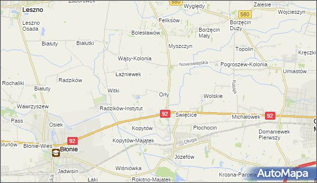 mapa Orły gmina Ożarów Mazowiecki, Orły gmina Ożarów Mazowiecki na mapie Targeo