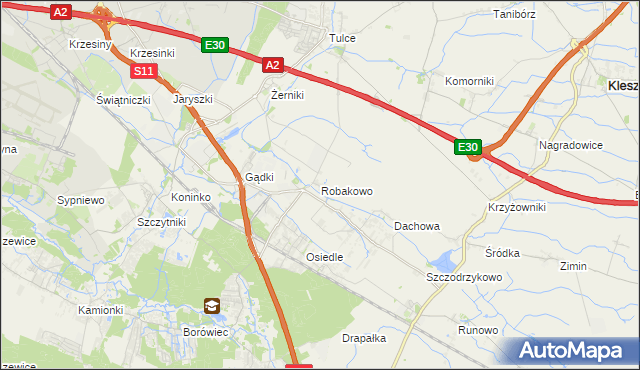 mapa Robakowo gmina Kórnik, Robakowo gmina Kórnik na mapie Targeo