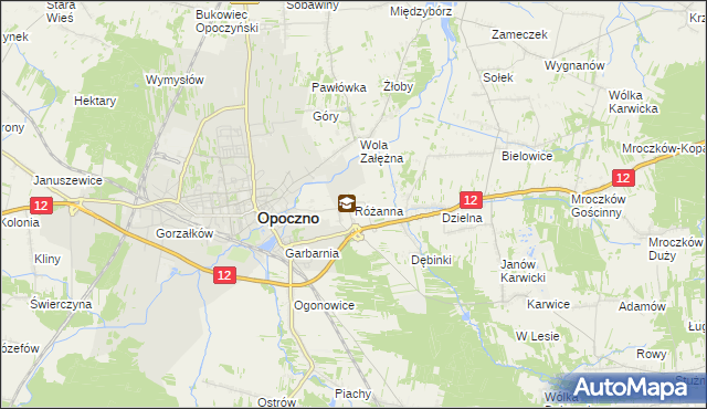 mapa Różanna gmina Opoczno, Różanna gmina Opoczno na mapie Targeo