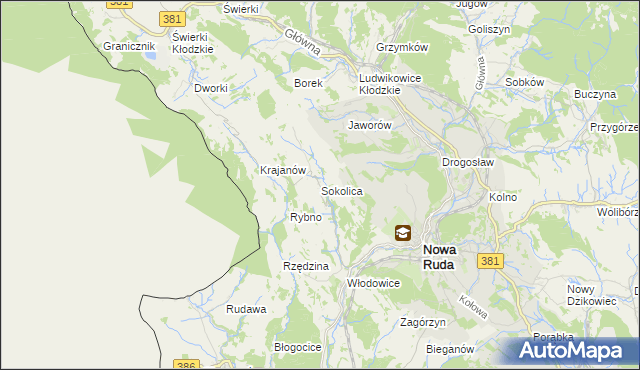 mapa Sokolica gmina Nowa Ruda, Sokolica gmina Nowa Ruda na mapie Targeo
