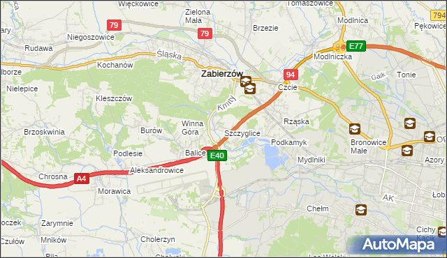 mapa Szczyglice gmina Zabierzów, Szczyglice gmina Zabierzów na mapie Targeo