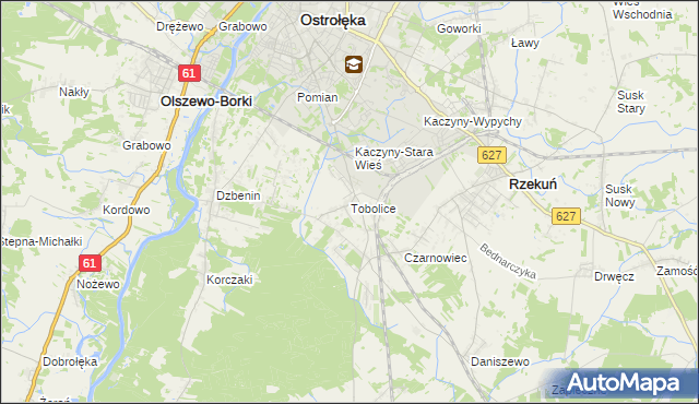mapa Tobolice gmina Rzekuń, Tobolice gmina Rzekuń na mapie Targeo