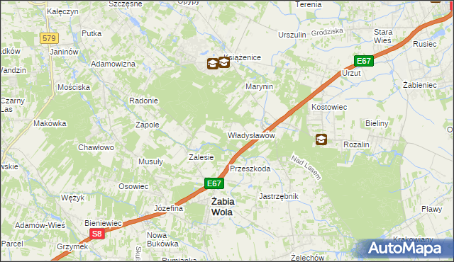 mapa Władysławów gmina Żabia Wola, Władysławów gmina Żabia Wola na mapie Targeo