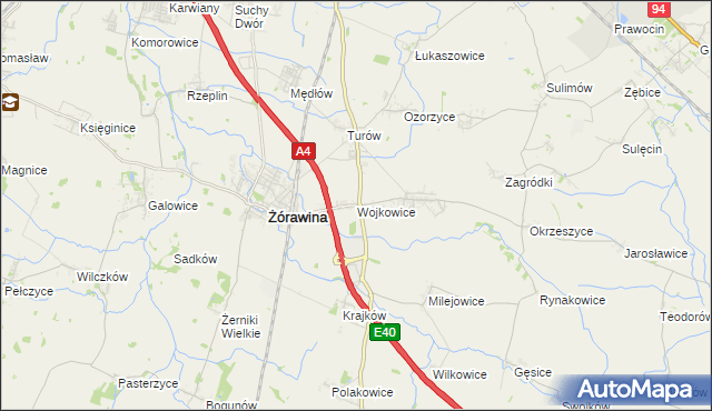 mapa Wojkowice gmina Żórawina, Wojkowice gmina Żórawina na mapie Targeo