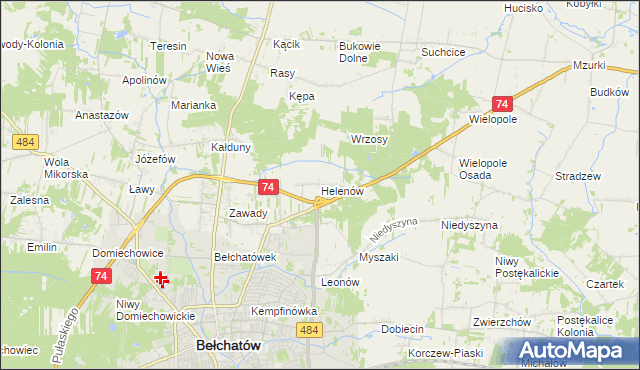 mapa Helenów gmina Bełchatów, Helenów gmina Bełchatów na mapie Targeo
