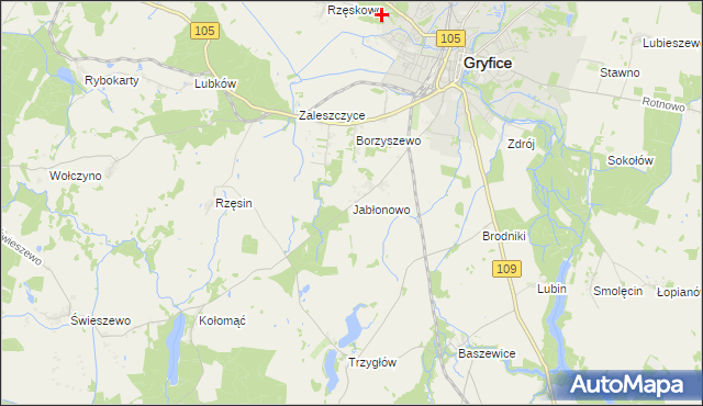 mapa Jabłonowo gmina Gryfice, Jabłonowo gmina Gryfice na mapie Targeo