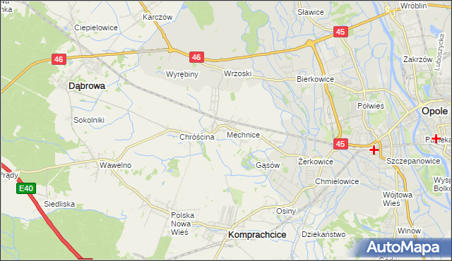 mapa Mechnice gmina Dąbrowa, Mechnice gmina Dąbrowa na mapie Targeo