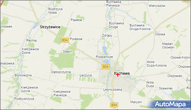 mapa Podzamcze gmina Bychawa, Podzamcze gmina Bychawa na mapie Targeo