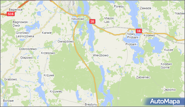 mapa Wierzbowo gmina Mrągowo, Wierzbowo gmina Mrągowo na mapie Targeo