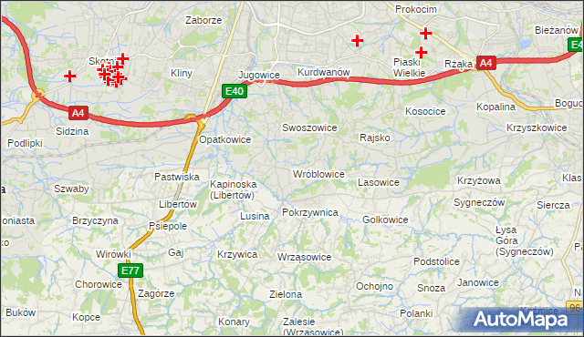 mapa Wróblowice gmina Kraków, Wróblowice gmina Kraków na mapie Targeo