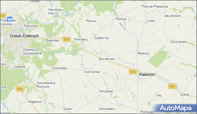 mapa Bocheniec gmina Radomin, Bocheniec gmina Radomin na mapie Targeo