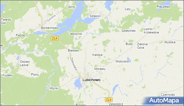 mapa Kaliska gmina Lubichowo, Kaliska gmina Lubichowo na mapie Targeo