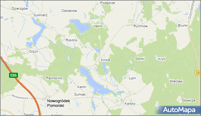 mapa Kinice gmina Nowogródek Pomorski, Kinice gmina Nowogródek Pomorski na mapie Targeo