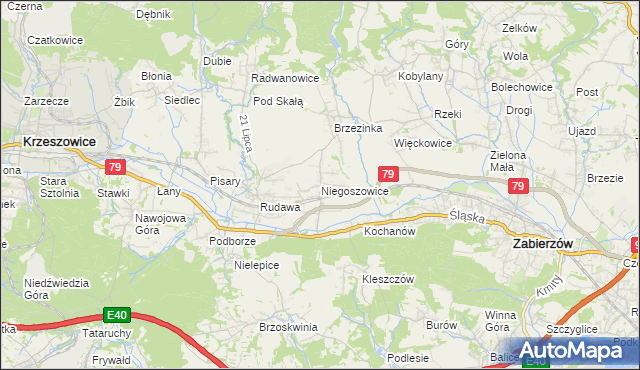 mapa Niegoszowice, Niegoszowice na mapie Targeo