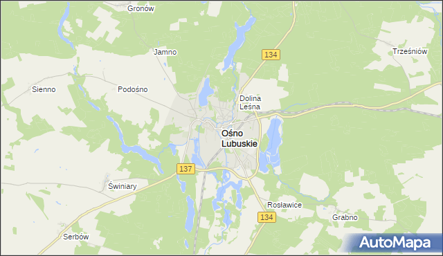 mapa Ośno Lubuskie, Ośno Lubuskie na mapie Targeo