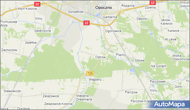 mapa Ostrów gmina Opoczno, Ostrów gmina Opoczno na mapie Targeo