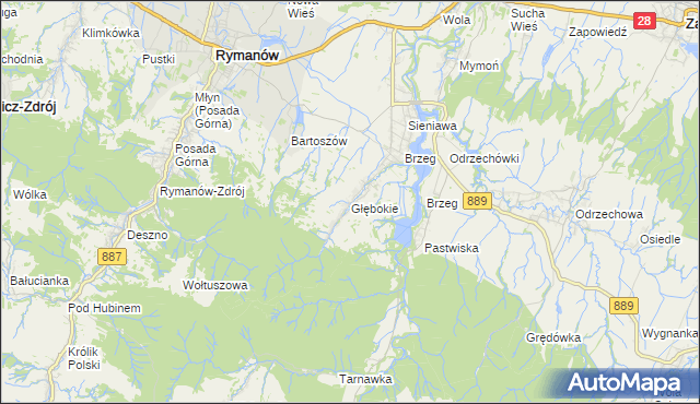 mapa Głębokie gmina Rymanów, Głębokie gmina Rymanów na mapie Targeo